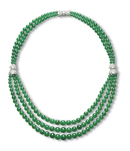AN IMPRESSIVE JADEITE BEAD AND DIAMOND NECKLACE