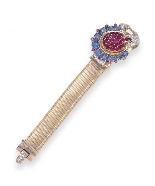 A RETRO MULTI-GEM WATCH-BRACELET