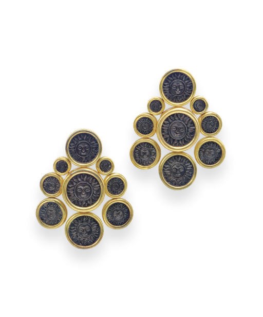 A PAIR OF COIN AND GOLD EAR PENDANTS, BY MARINA B.