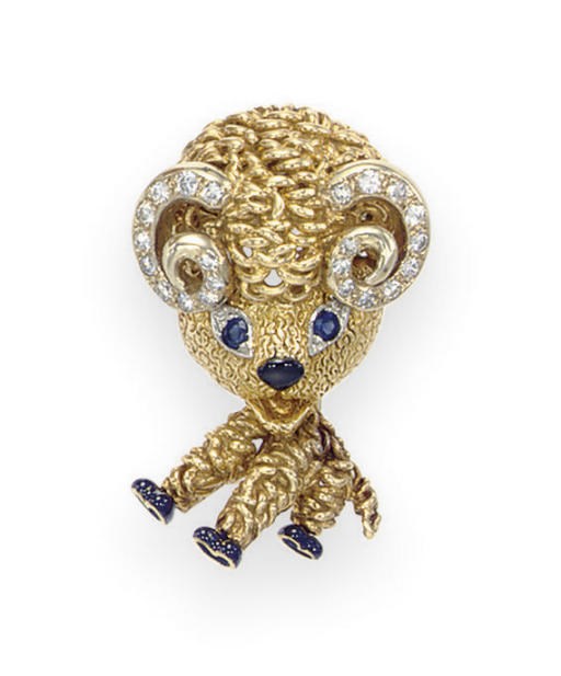 A MULTI-GEM AND GOLD RAM BROOCH, BY VAN CLEEF & ARPELS