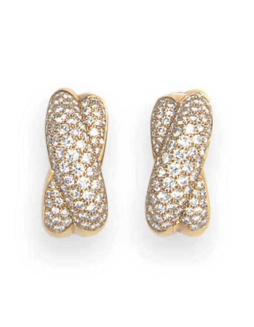 A PAIR OF DIAMOND EAR CLIPS, BY CARTIER