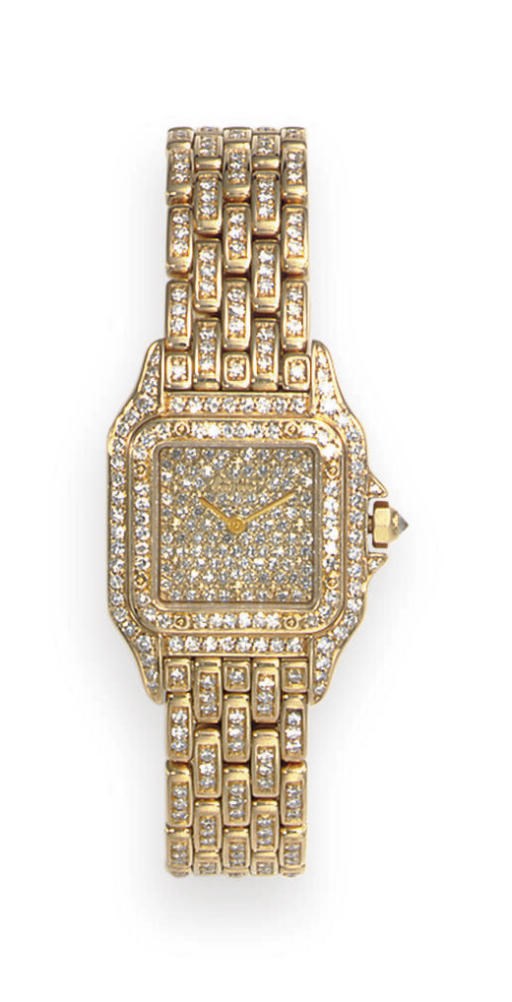 A DIAMOND AND GOLD "PANTHERE" WRISTWATCH, BY CARTIER