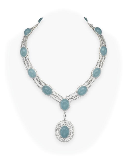 AN AQUAMARINE AND DIAMOND NECKLACE, BY TIFFANY & CO.
