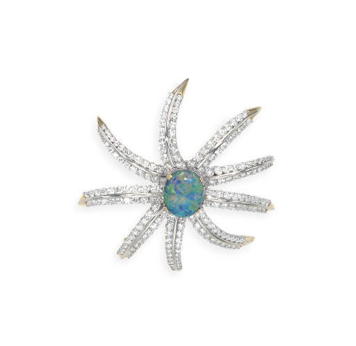 AN OPAL AND DIAMOND "FIREWORKS" BROOCH, BY TIFFANY & CO.