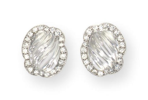 A PAIR OF ROCK CRYSTAL AND DIAMOND EAR CLIPS, BY DAVID WEBB