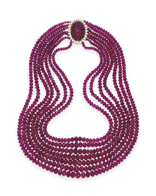 A SEVEN-STRAND PINK TOURMALINE BEAD NECKLACE