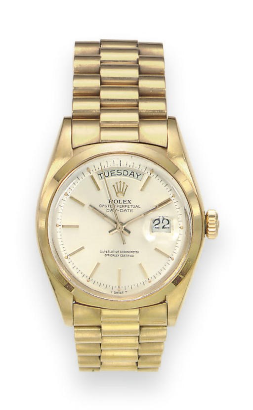 A GOLD "OYSTER PERPETUAL DAY-DATE" WRISTWATCH, BY ROLEX