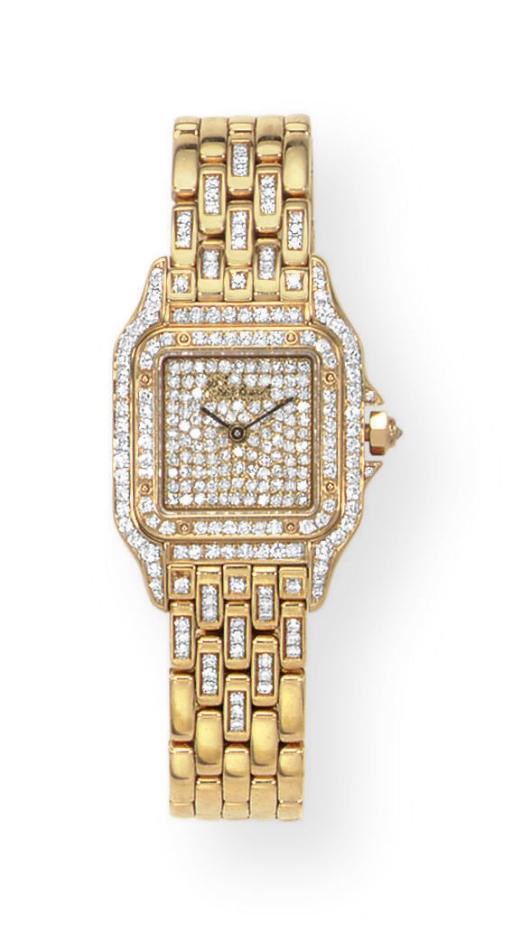 A DIAMOND AND GOLD "PANTHERE" WRISTWATCH, BY CARTIER
