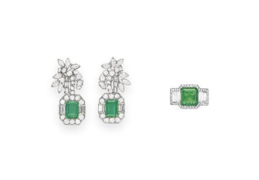 A SET OF EMERALD AND DIAMOND JEWELRY