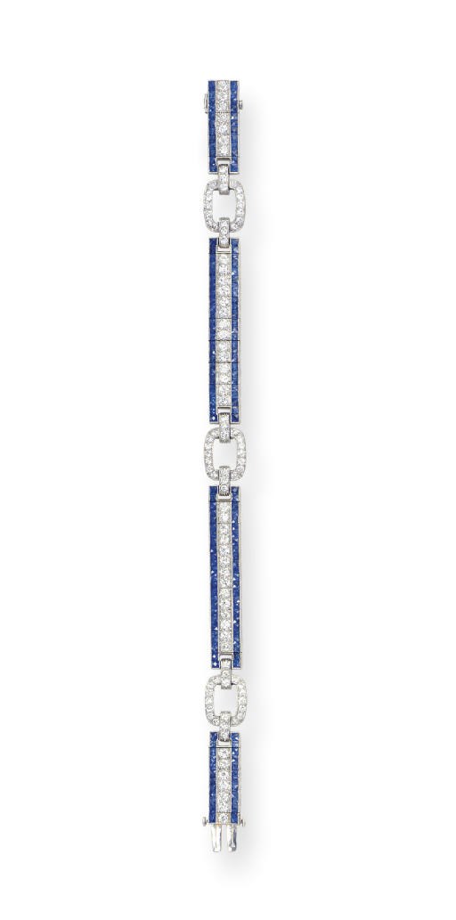 AN ART DECO DIAMOND AND SAPPHIRE BRACELET, BY BLACK, STARR & FROST