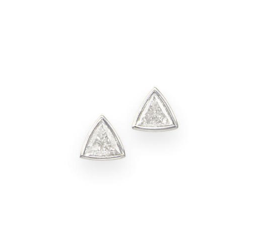 A PAIR OF DIAMOND EAR STUDS
