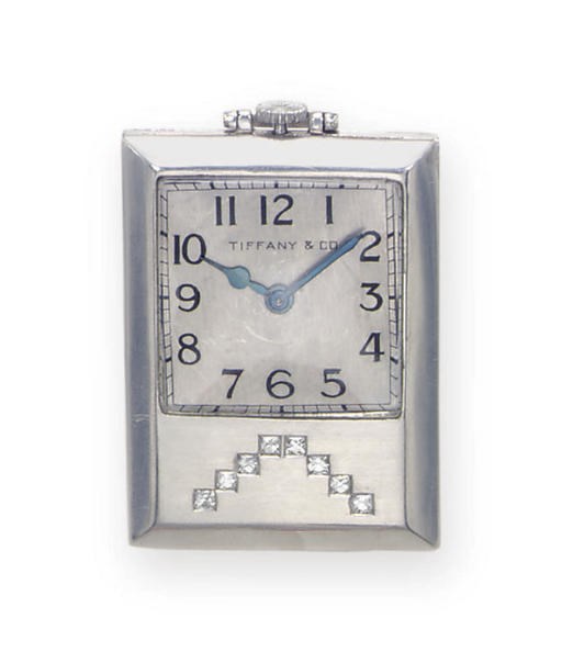 AN ART DECO PLATINUM AND DIAMOND POCKET WATCH, BY TIFFANY & CO.