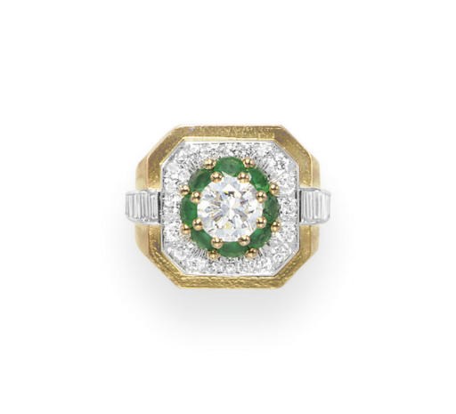 A DIAMOND, EMERALD AND GOLD RING, BY DAVID WEBB
