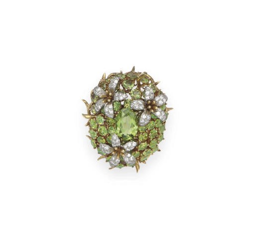 A PERIDOT AND DIAMOND "COUSSIN" BROOCH, BY JEAN SCHLUMBERGER, TIFFANY & CO.