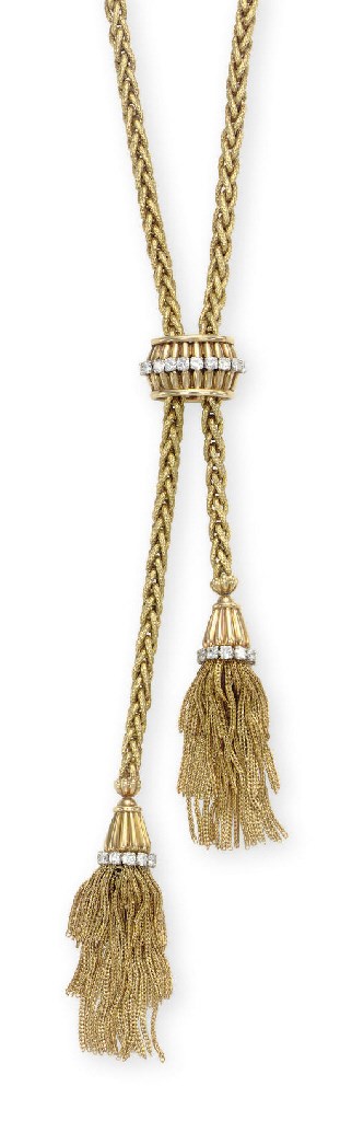 A RETRO GOLD AND DIAMOND TASSEL NECKLACE