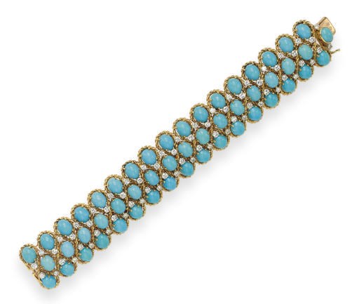 A TURQUOISE AND DIAMOND BRACELET, BY CARTIER