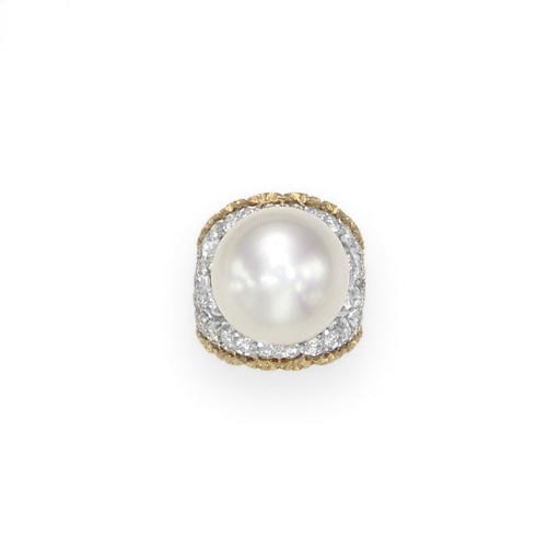 A CULTURED PEARL AND DIAMOND RING, BY BUCCELLATI