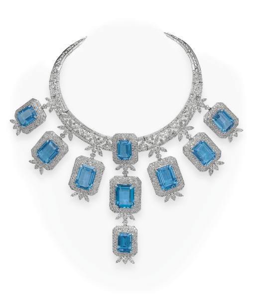 A BLUE TOPAZ AND DIAMOND NECKLACE