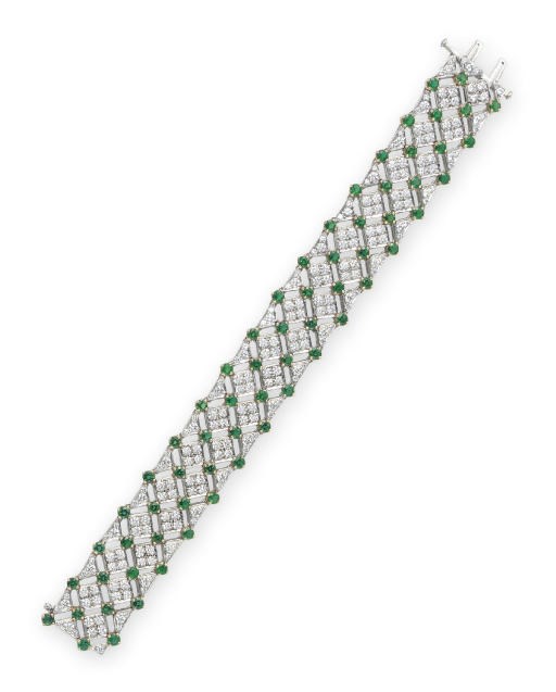 AN EMERALD AND DIAMOND BRACELET, BY TIFFANY & CO., OSCAR HEYMAN & BROTHERS