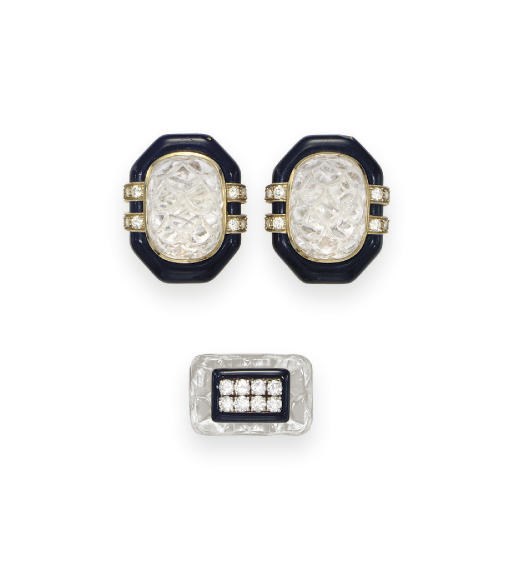 A SET OF ROCK CRYSTAL, ONYX AND DIAMOND JEWELRY, BY DAVID WEBB