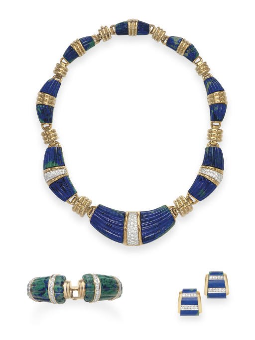 A SUITE OF AZURMALACHITE AND DIAMOND JEWELRY, BY DAVID WEBB