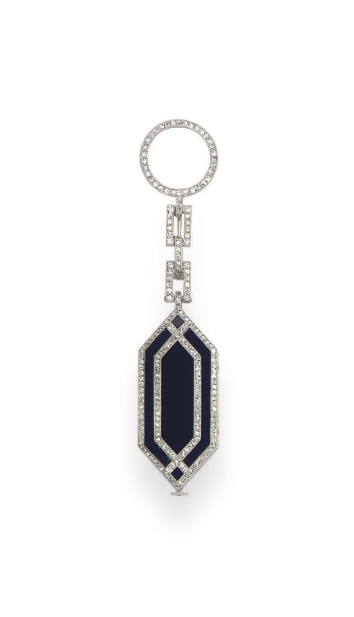 AN ART DECO ONYX AND DIAMOND LAPEL WATCH, BY VAN CLEEF & ARPELS