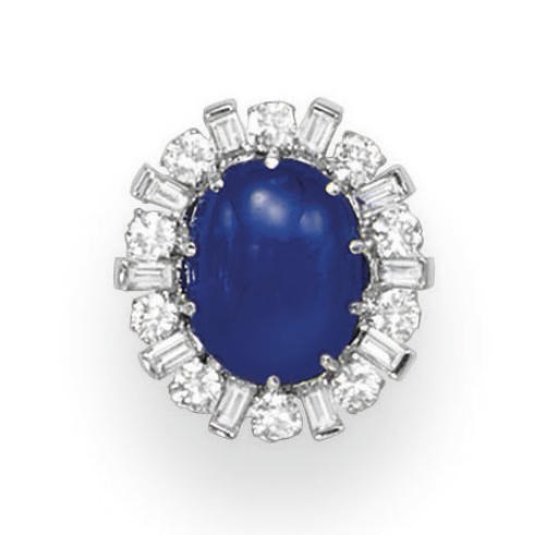 A STAR SAPPHIRE AND DIAMOND RING
