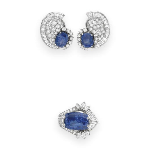 A SET OF SAPPHIRE AND DIAMOND JEWELRY