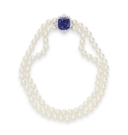 A TWO-STRAND CULTURED PEARL, TANZANITE AND DIAMOND NECKLACE, BY TIFFANY & CO.