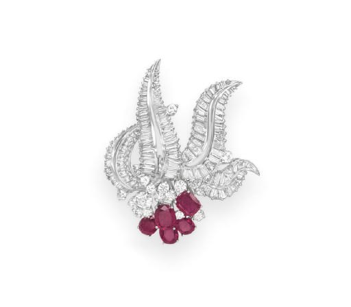 A RUBY AND DIAMOND BROOCH