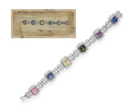 A MULTI-COLORED SAPPHIRE AND DIAMOND BRACELET, BY OSCAR HEYMAN & BROTHERS