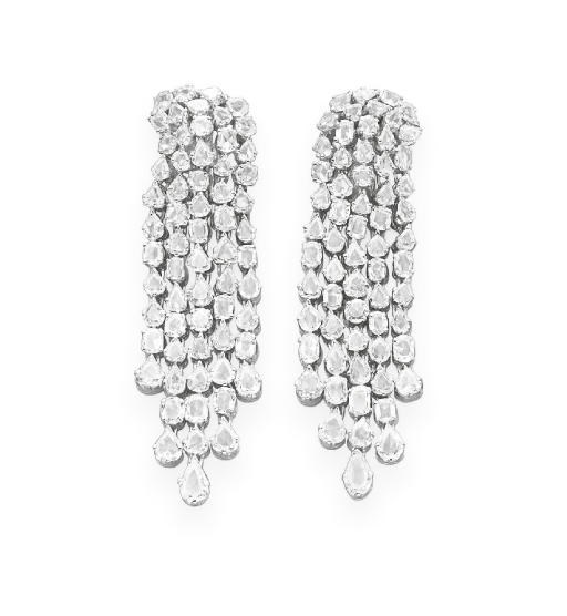 A PAIR OF DIAMOND EAR PENDANTS