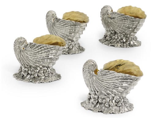 A SET OF FOUR WILLIAM IV SILVER SALT-CELLARS