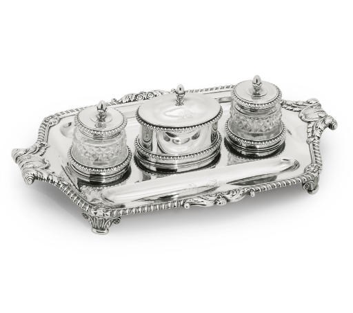 A GEORGE III SILVER INKSTAND