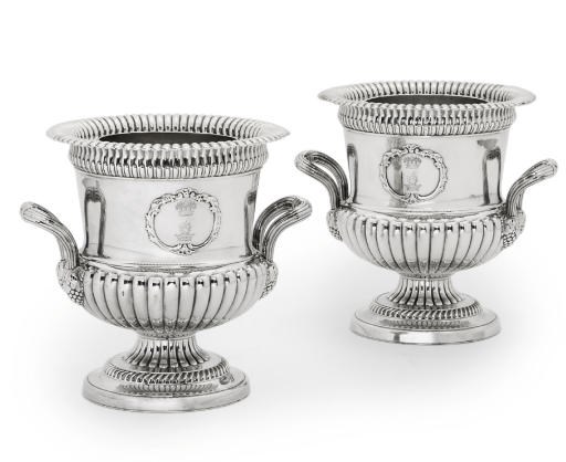 A PAIR OF GEORGE III OLD SHEFFIELD PLATE WINE-COOLERS