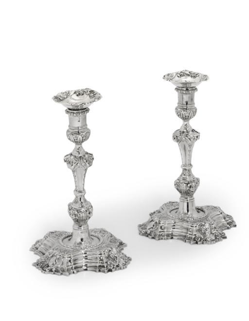 A PAIR OF GEORGE II SILVER CANDLESTICKS