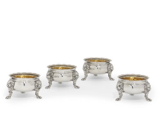 A SET OF FOUR GEORGE II SILVER SALT-CELLARS