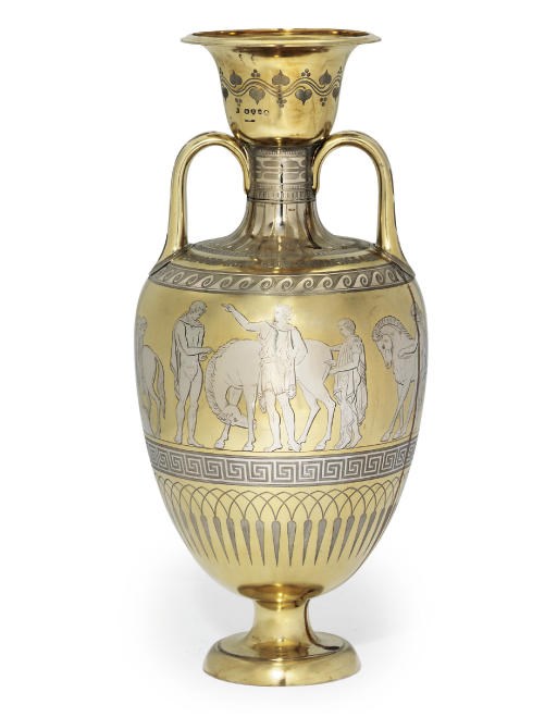 A VICTORIAN PARCEL-GILT SILVER VASE