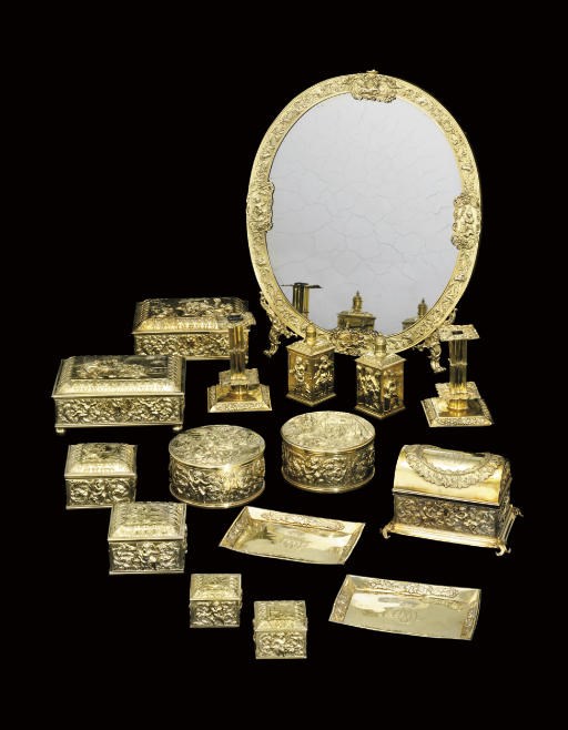 MARY, COUNTESS OF CARDIGAN'S TOILET SERVICE
AN IMPORTANT COMPOSITE CHARLES II AND GEORGE II SILVER-GILT TOILET SERVICE