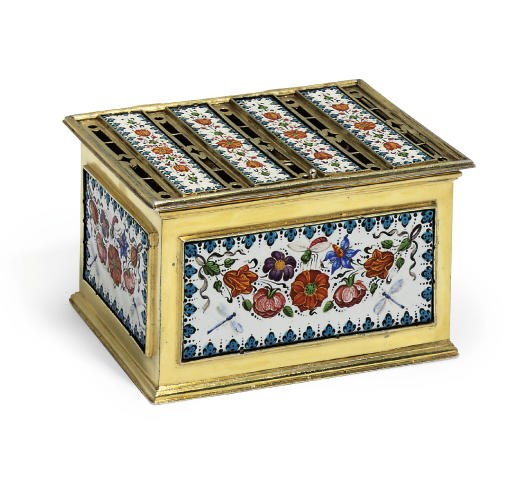 A CONTINENTAL SILVER-GILT AND ENAMEL PASTILLE-BURNER