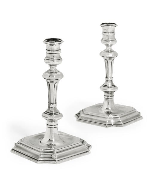 A PAIR OF DUTCH SILVER CANDLESTICKS