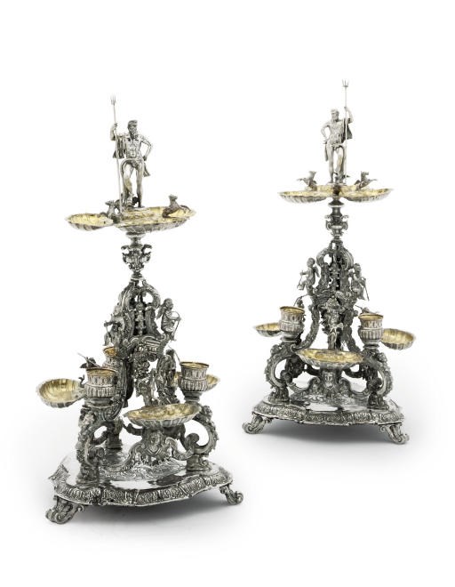 A PAIR OF ITALIAN SILVER TABLE CENTREPIECES