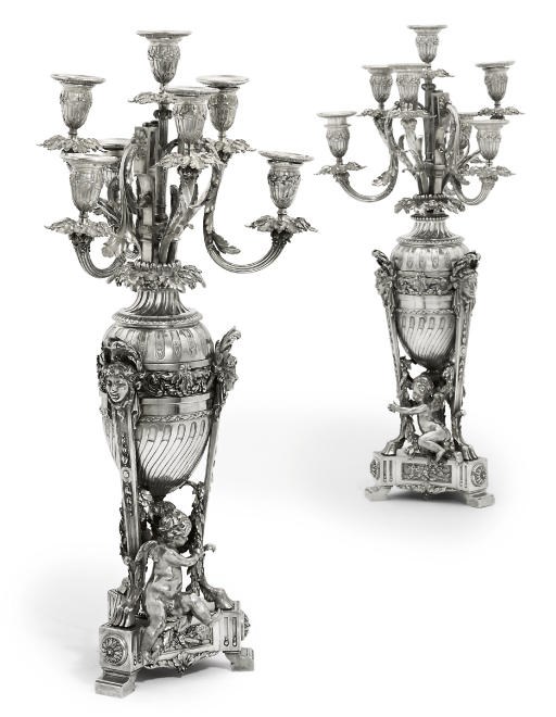 A FINE PAIR OF FRENCH SILVER SEVEN-LIGHT CANDLEABRA