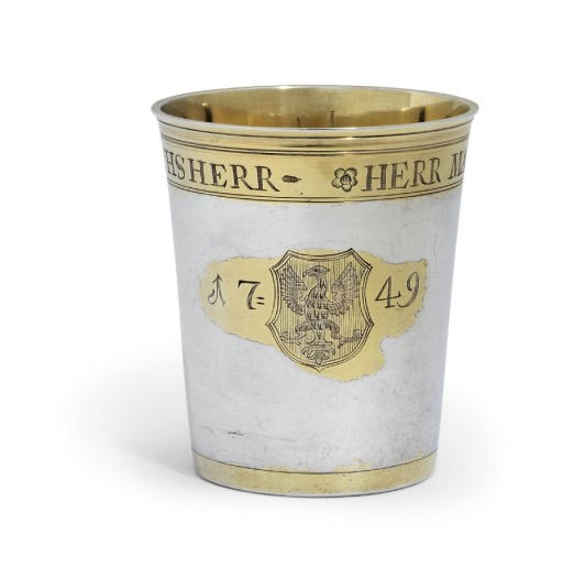 A FRENCH PARCEL-GILT SILVER BEAKER