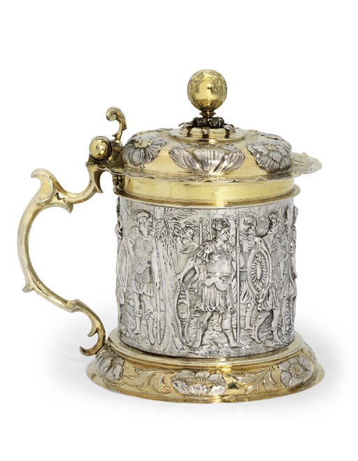 A GERMAN PARCEL-GILT SILVER TANKARD