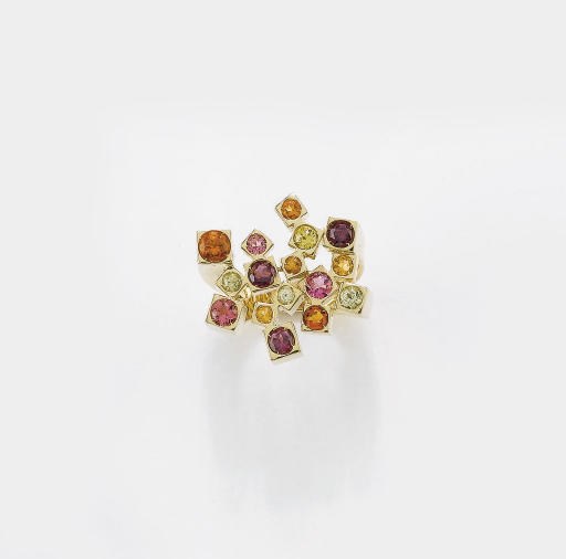 ANELLO IN ORO E PIETRE DI COLORE, FIRMATO PASQUALE BRUNI