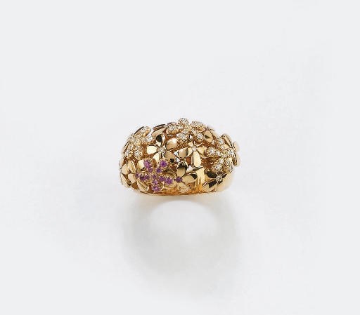 ANELLO IN ORO CON BRILLANTI E ZAFFIRI ROSA