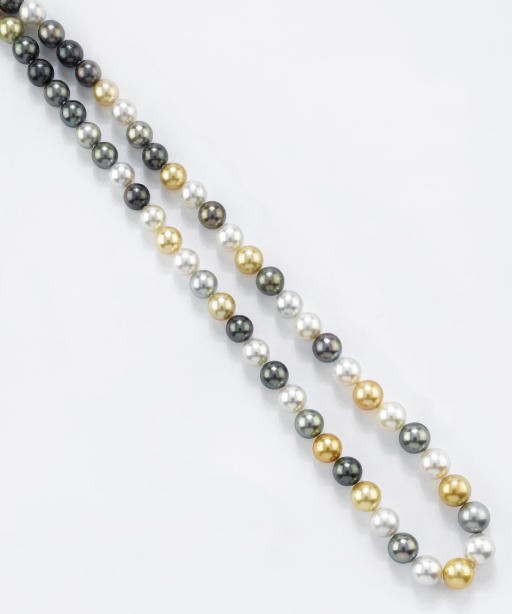 LUNGA COLLANA IN PERLE COLTIVATE AUSTRALIANE, TAHITIANE, GOLDEN E DIAMANTI