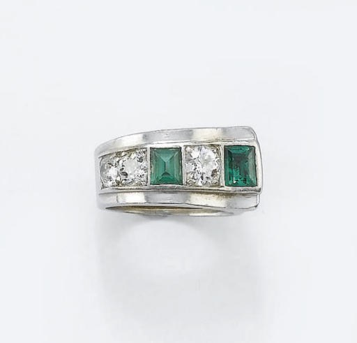 ANELLO ART DECO CON DIAMANTI E DOPPIETTE