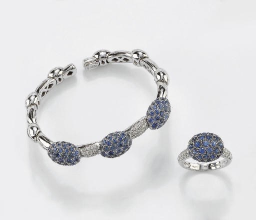 DEMI PARURE IN ORO, ZAFFIRI E BRILLANTI, FIRMATA CHANTECLER